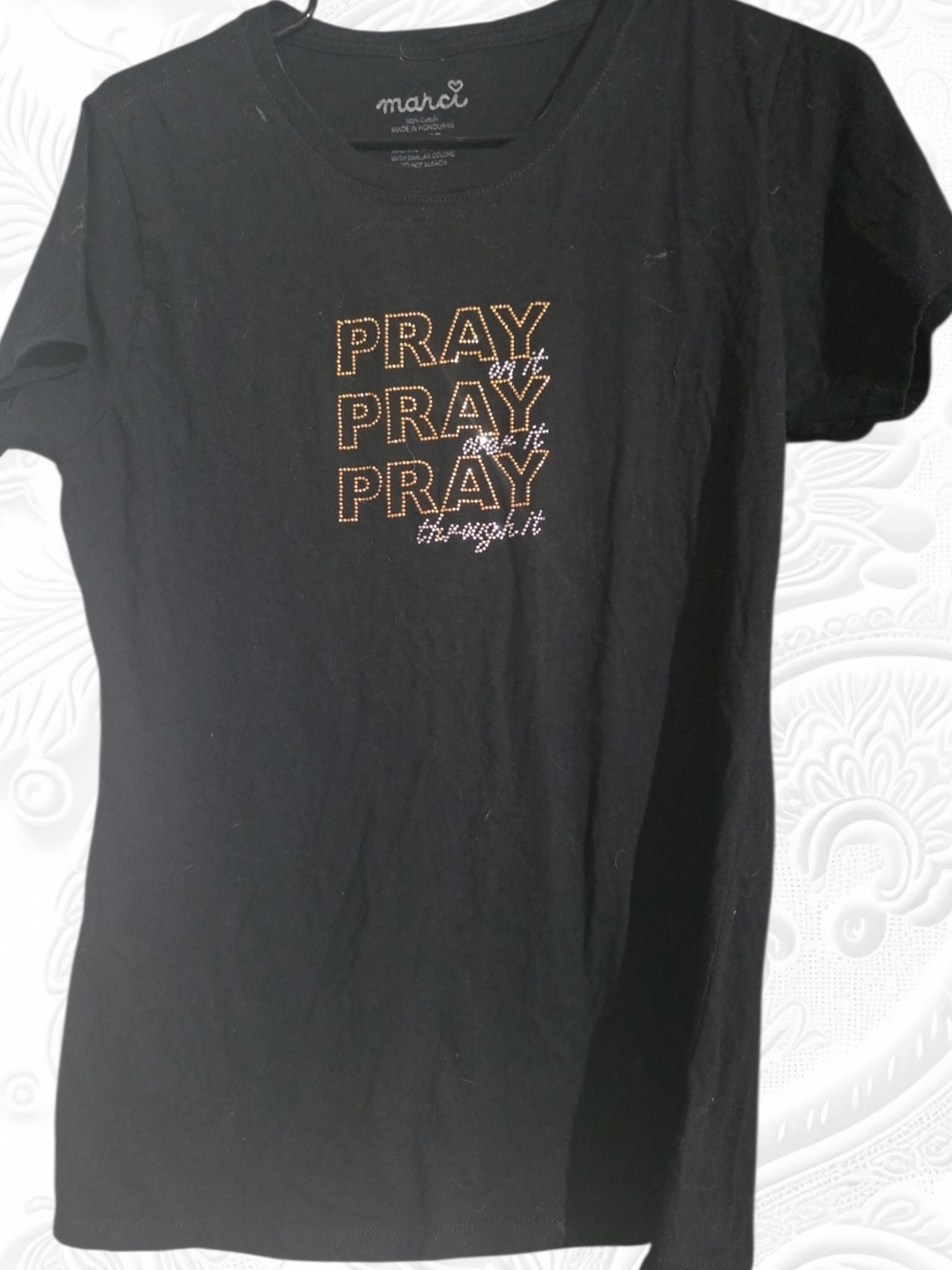 Marc I Black Rhinestone 'Pray' Short Sleeve Tee - Picture 2 of 4